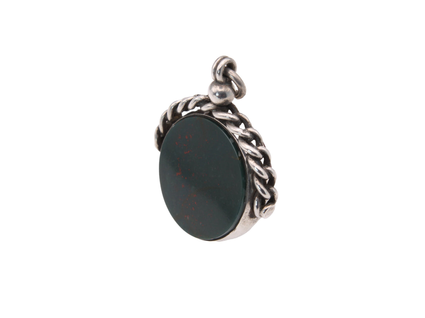 Antique Sterling Silver Bloodstone & Carnelian Spinner Pendant, 1889