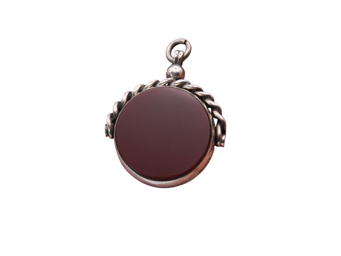 Antique-Sterling-Silver-Bloodstone-&-Carnelian-Spinner-Pendant,-1889