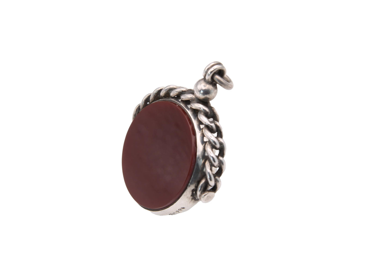 Antique Sterling Silver Bloodstone & Carnelian Spinner Pendant, 1889