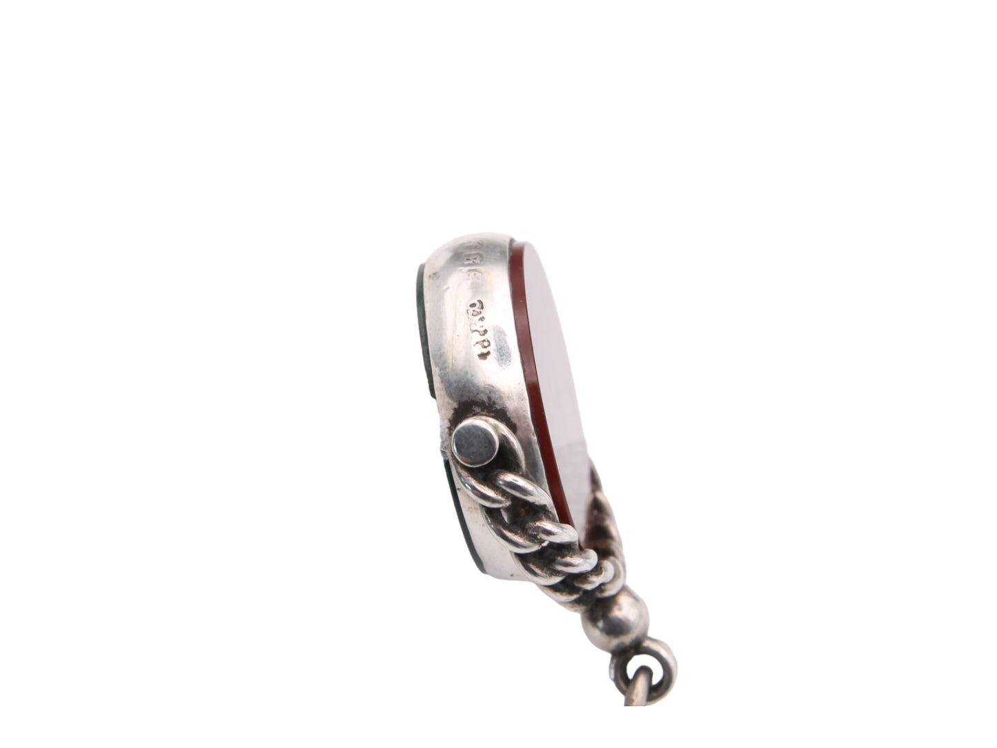 Antique Sterling Silver Bloodstone & Carnelian Spinner Pendant, 1889