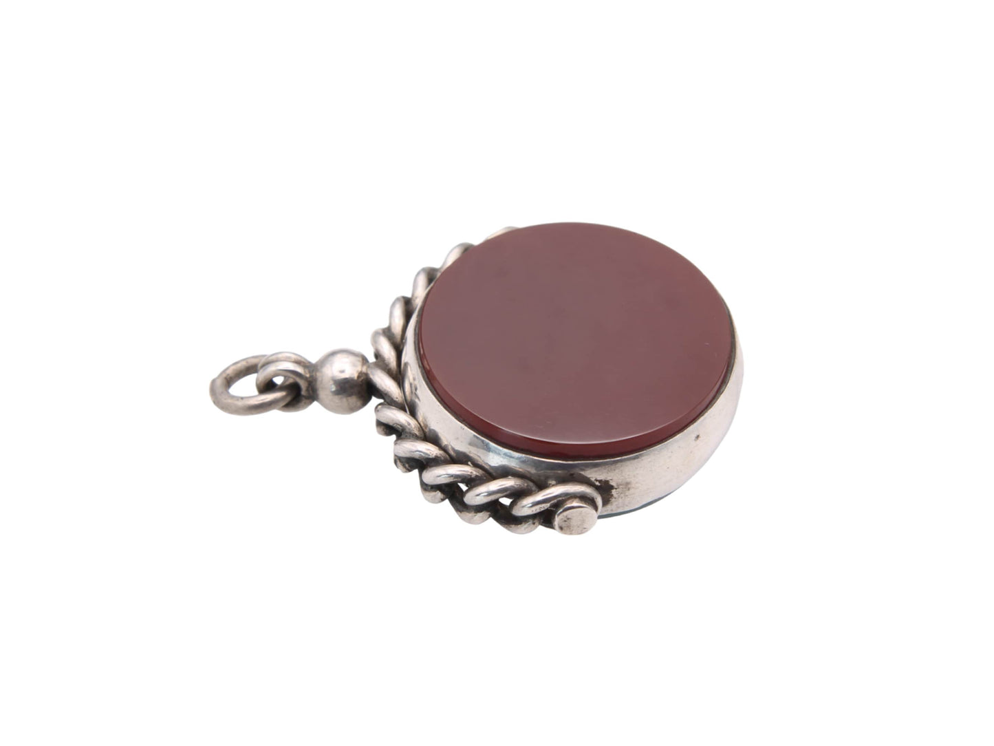 Antique Sterling Silver Bloodstone & Carnelian Spinner Pendant, 1889