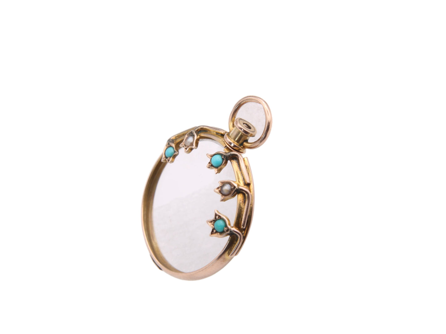 antique-9ct-gold-ivy-pearl-turquoise-glass-locket-pendant