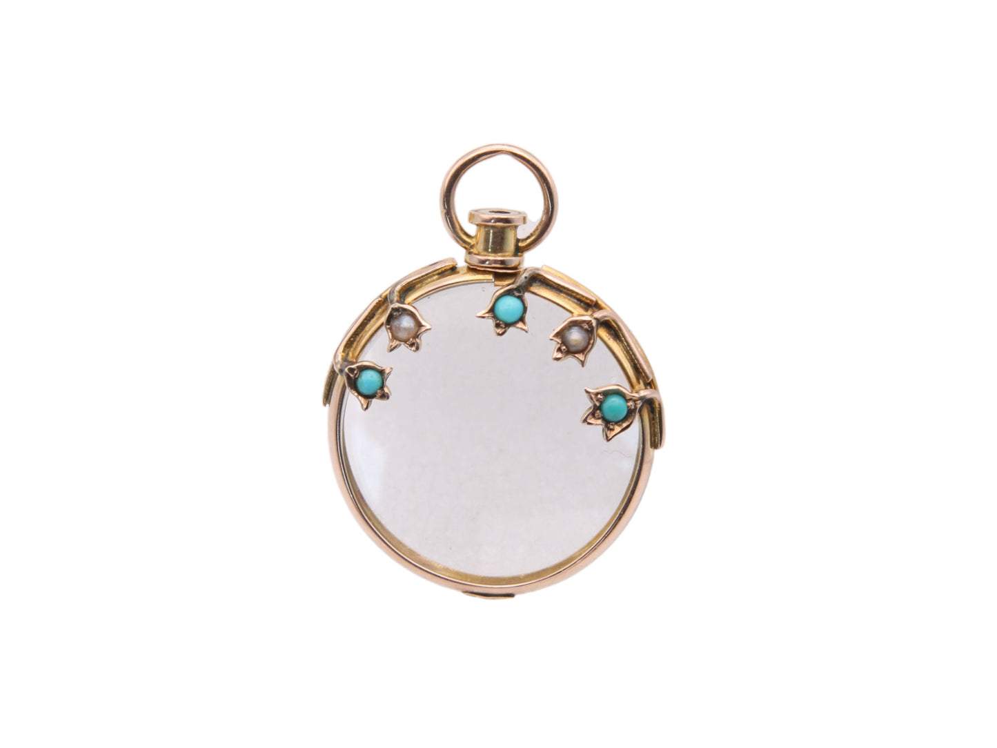 antique-9ct-gold-ivy-pearl-turquoise-glass-locket-pendant