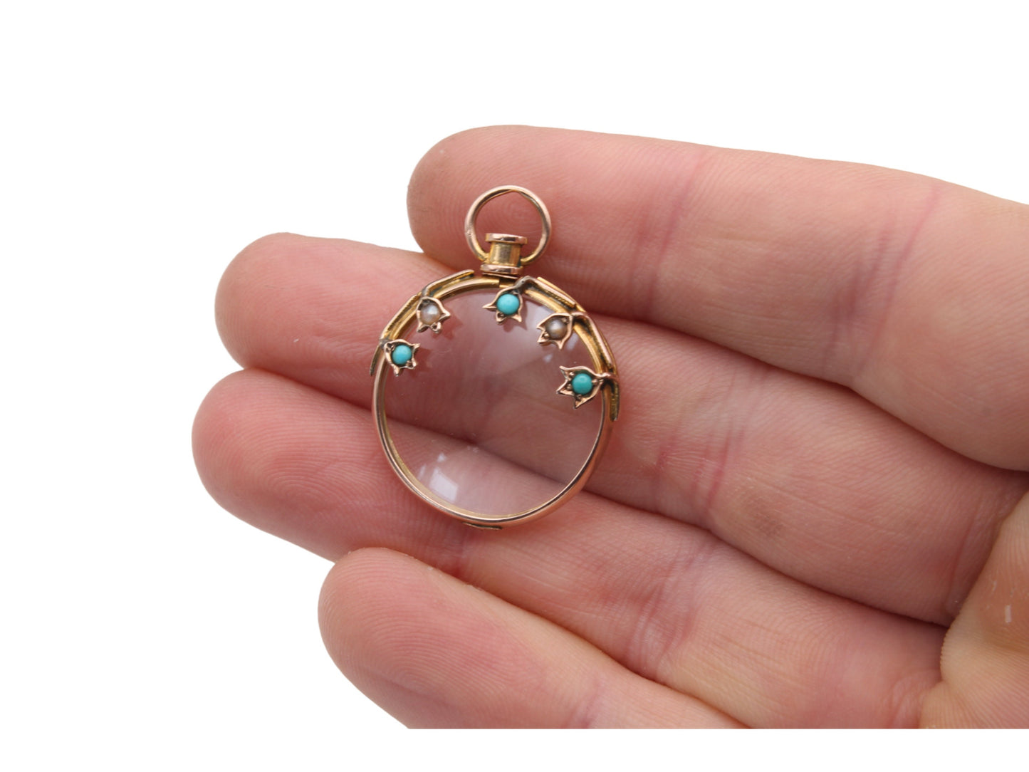 antique-9ct-gold-ivy-pearl-turquoise-glass-locket-pendant