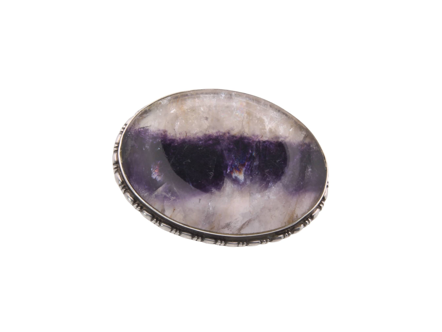 Antique Art Deco Sterling Silver Large Blue John Brooch