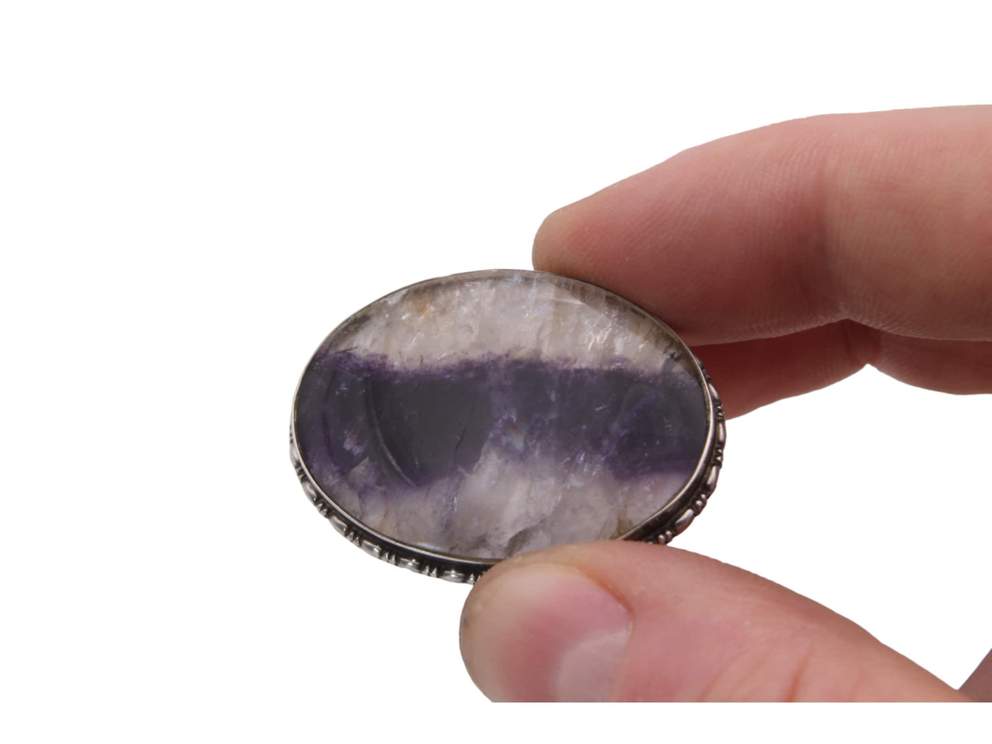 Antique Art Deco Sterling Silver Large Blue John Brooch