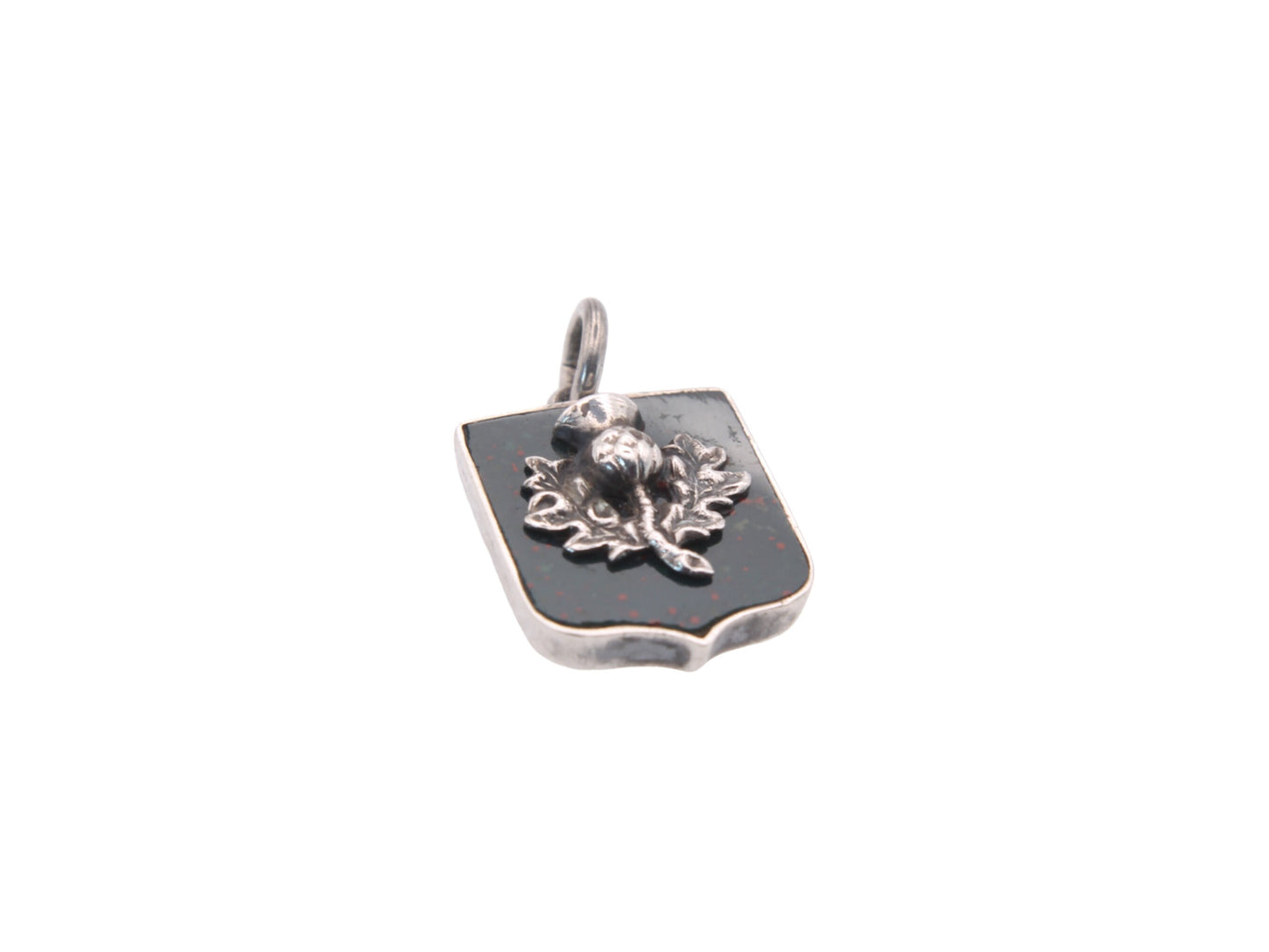 Antique-Silver-Thistle-Bloodstone-Shield-Pendant