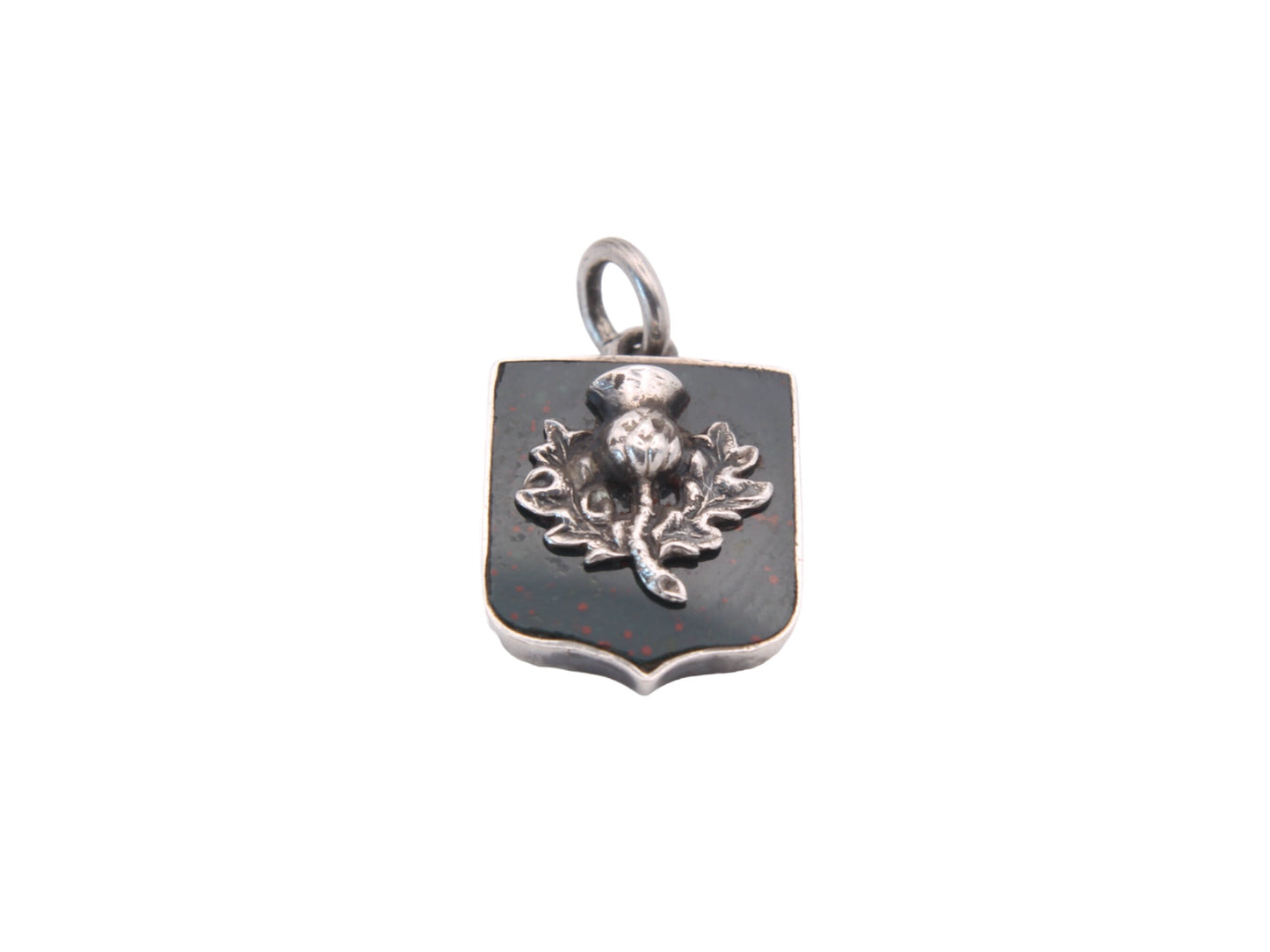 Antique Silver Thistle Bloodstone Shield Pendant