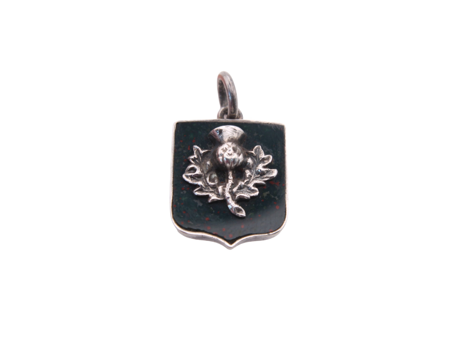 Antique Silver Thistle Bloodstone Shield Pendant