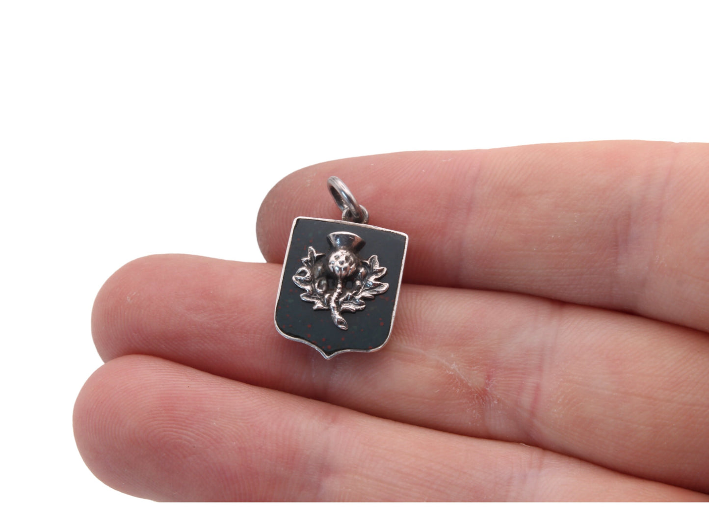 Antique Silver Thistle Bloodstone Shield Pendant
