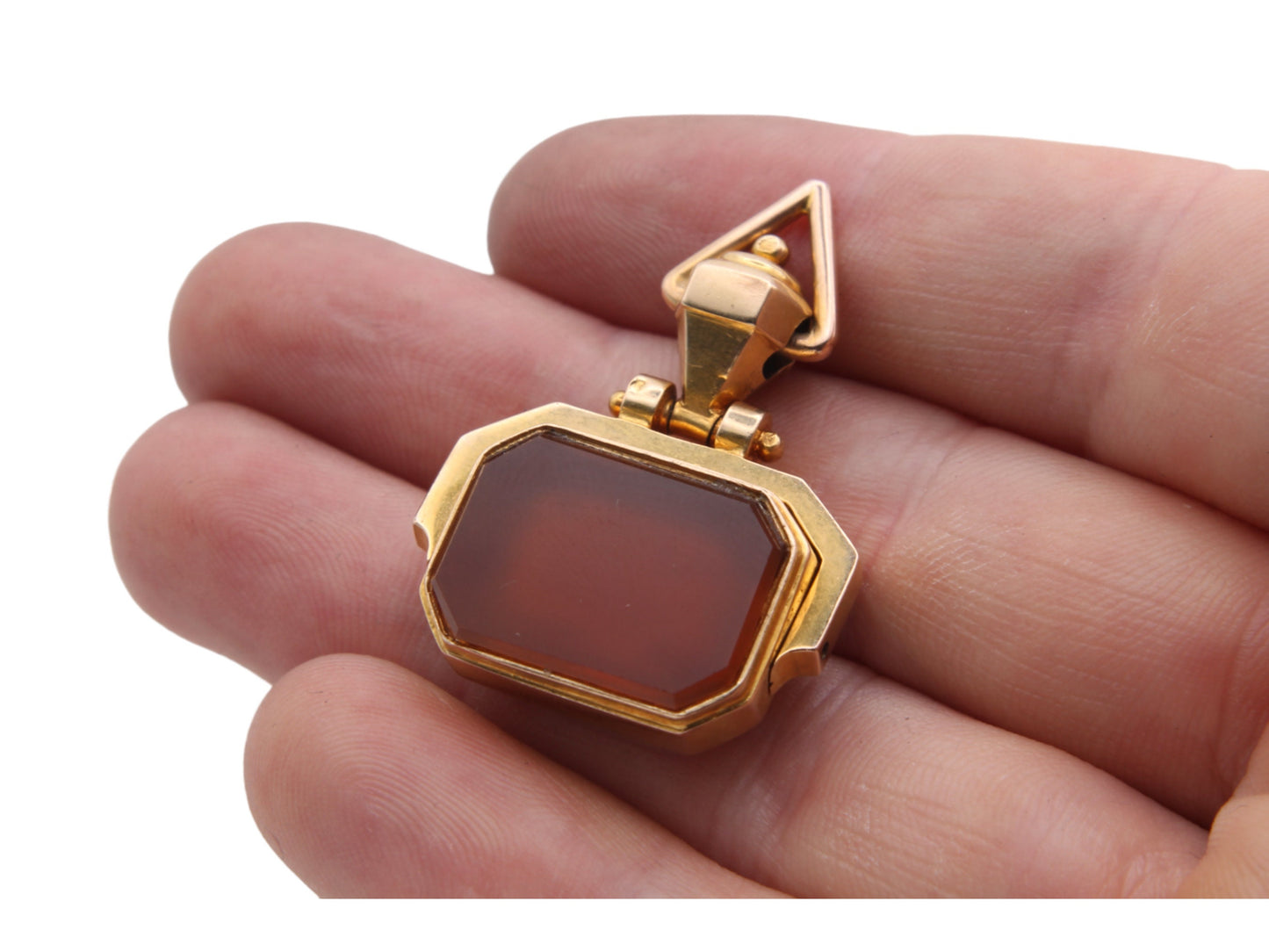 Antique 18ct Gold Horse Scene Carnelian Spinner Pendant