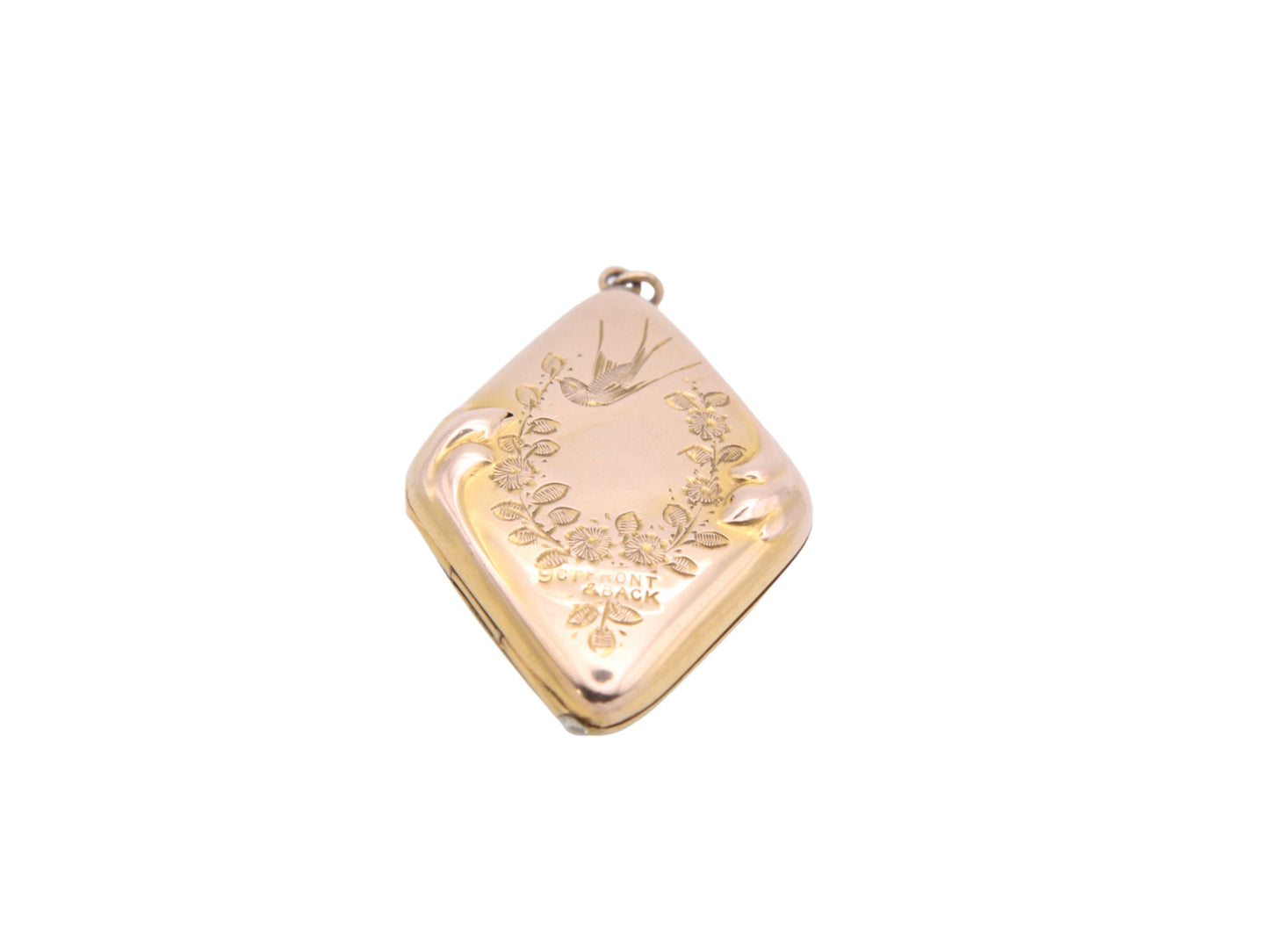 Antique Edwardian 9ct Gold Diamond Shape Swallow Locket