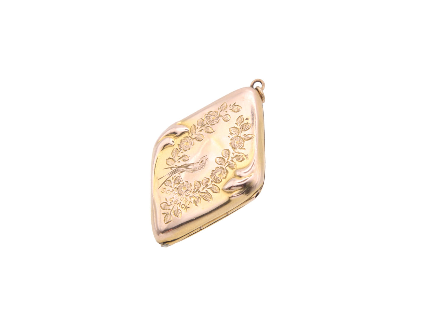 Antique Edwardian 9ct Gold Diamond Shape Swallow Locket