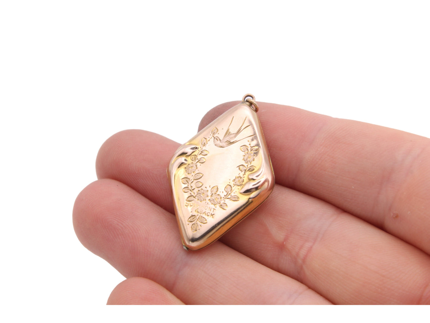 Antique Edwardian 9ct Gold Diamond Shape Swallow Locket