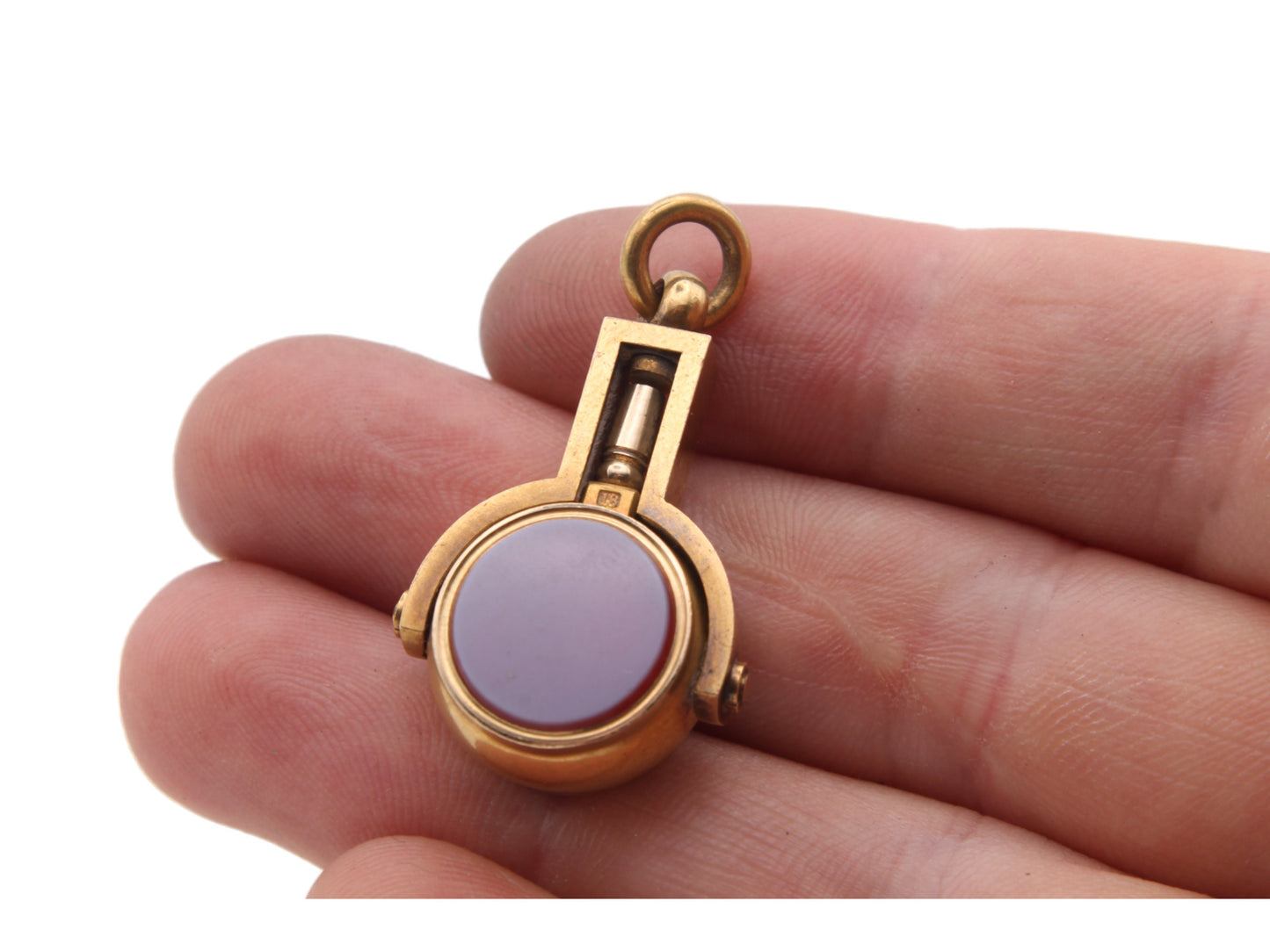 Antique 18ct Gold Lilac Agate Compass Spinner Watch Key Pendant