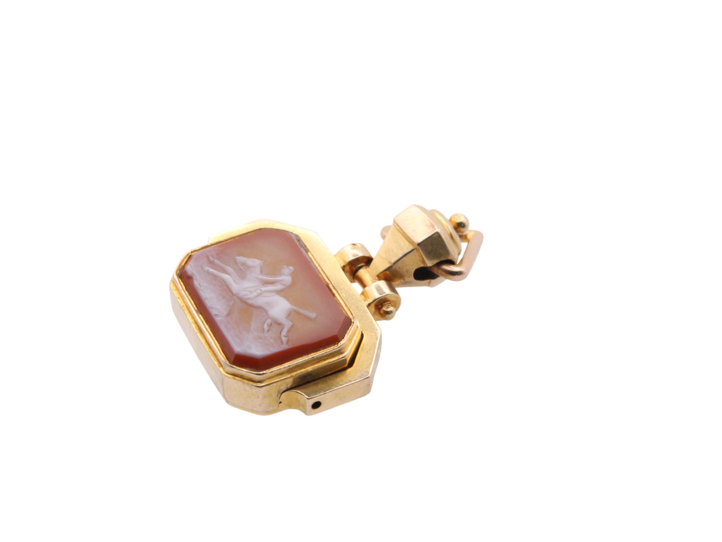 Antique 18ct Gold Horse Scene Carnelian Spinner Pendant