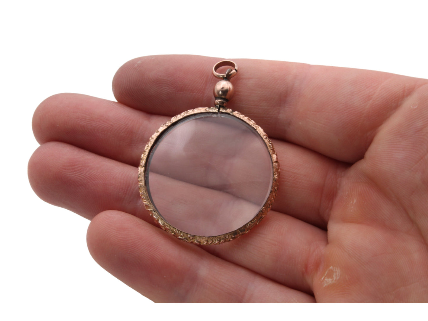 Antique 9ct Gold Embossed Glass Photo Pendant