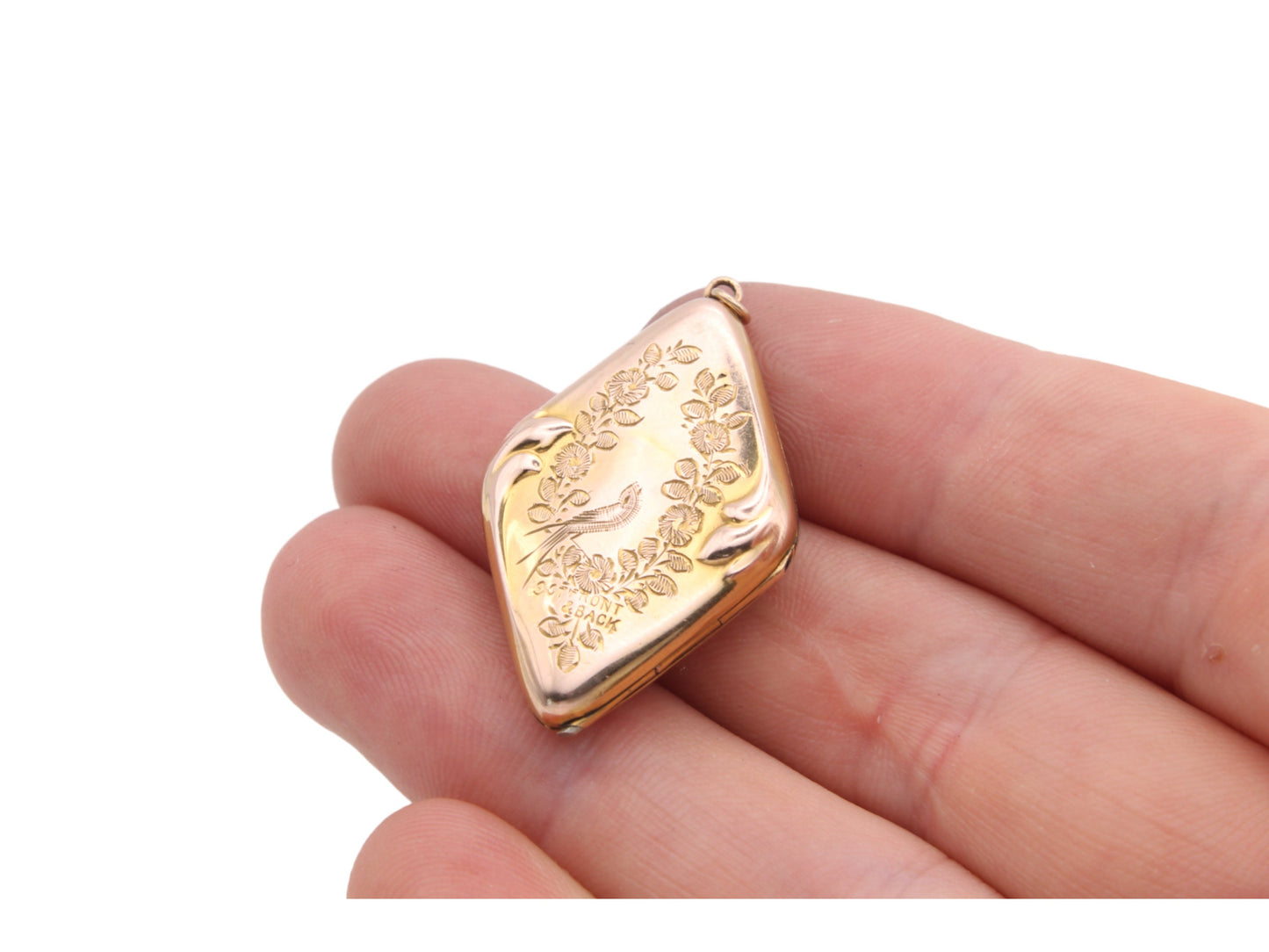 Antique Edwardian 9ct Gold Diamond Shape Swallow Locket