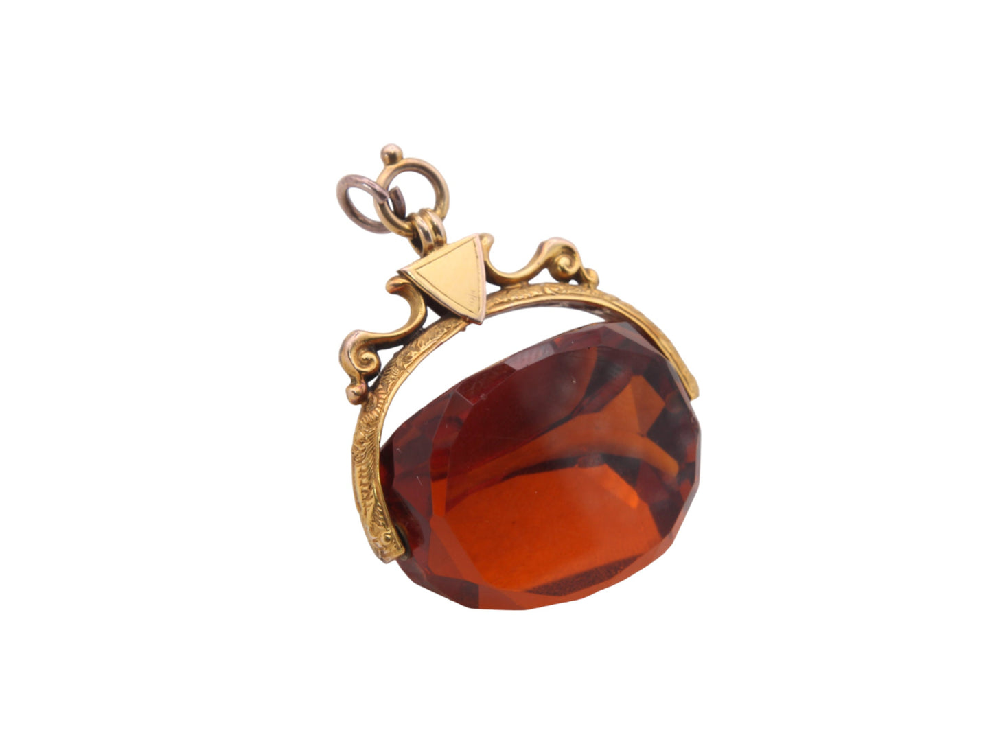 Antique 9ct Gold Large Citrine Spinner Fob Pendant