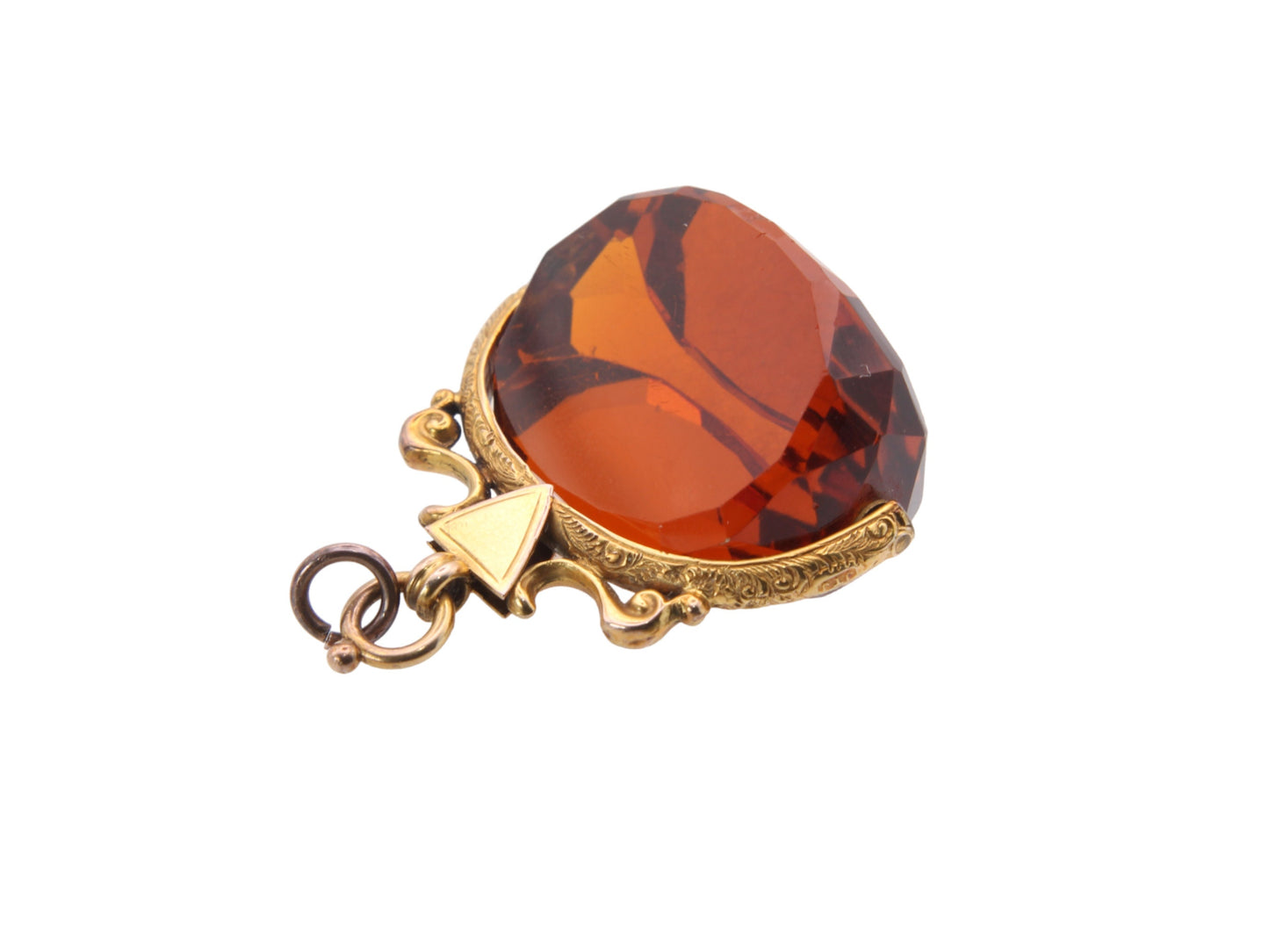 Antique 9ct Gold Large Citrine Spinner Fob Pendant