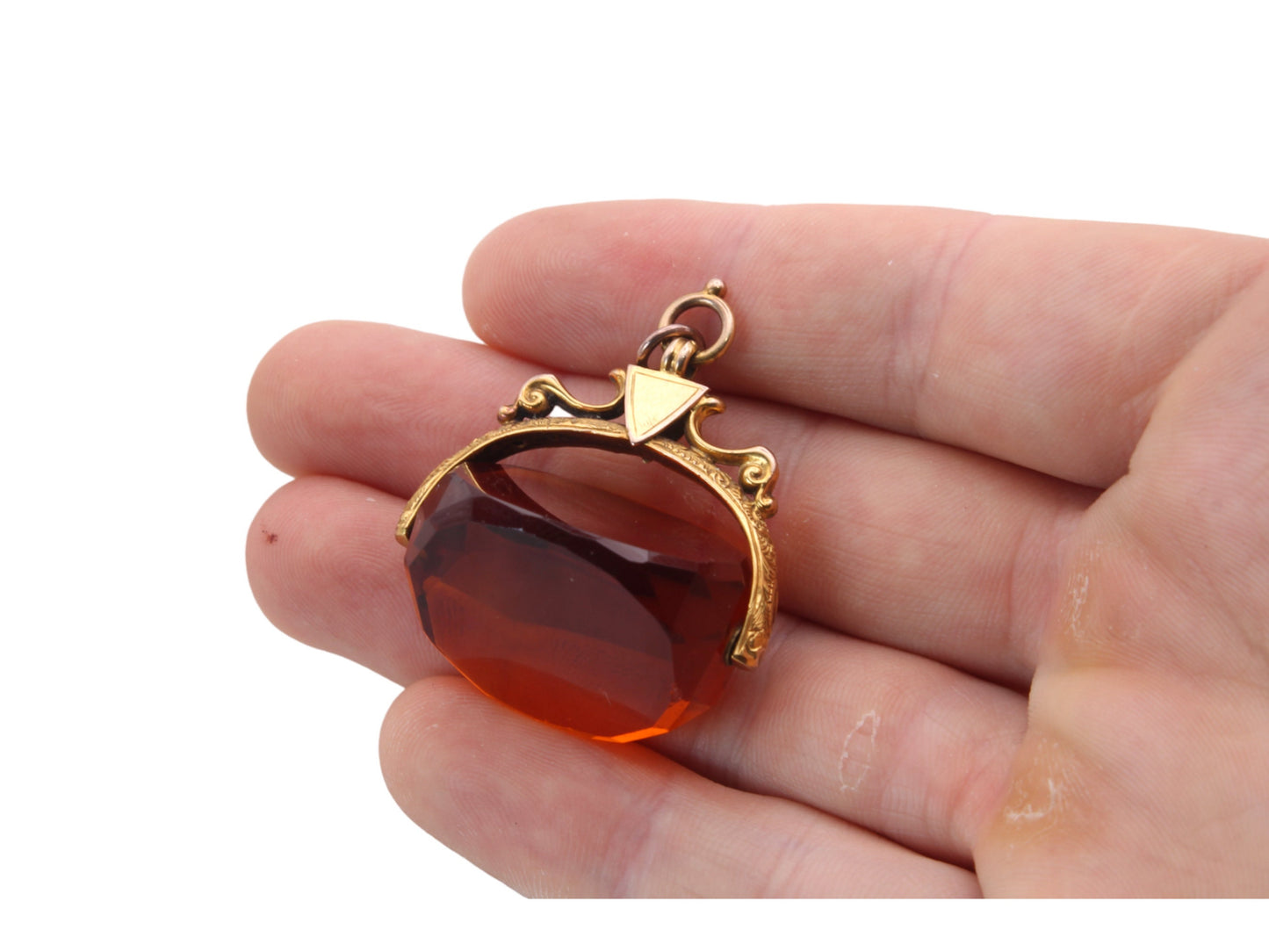 Antique 9ct Gold Large Citrine Spinner Fob Pendant