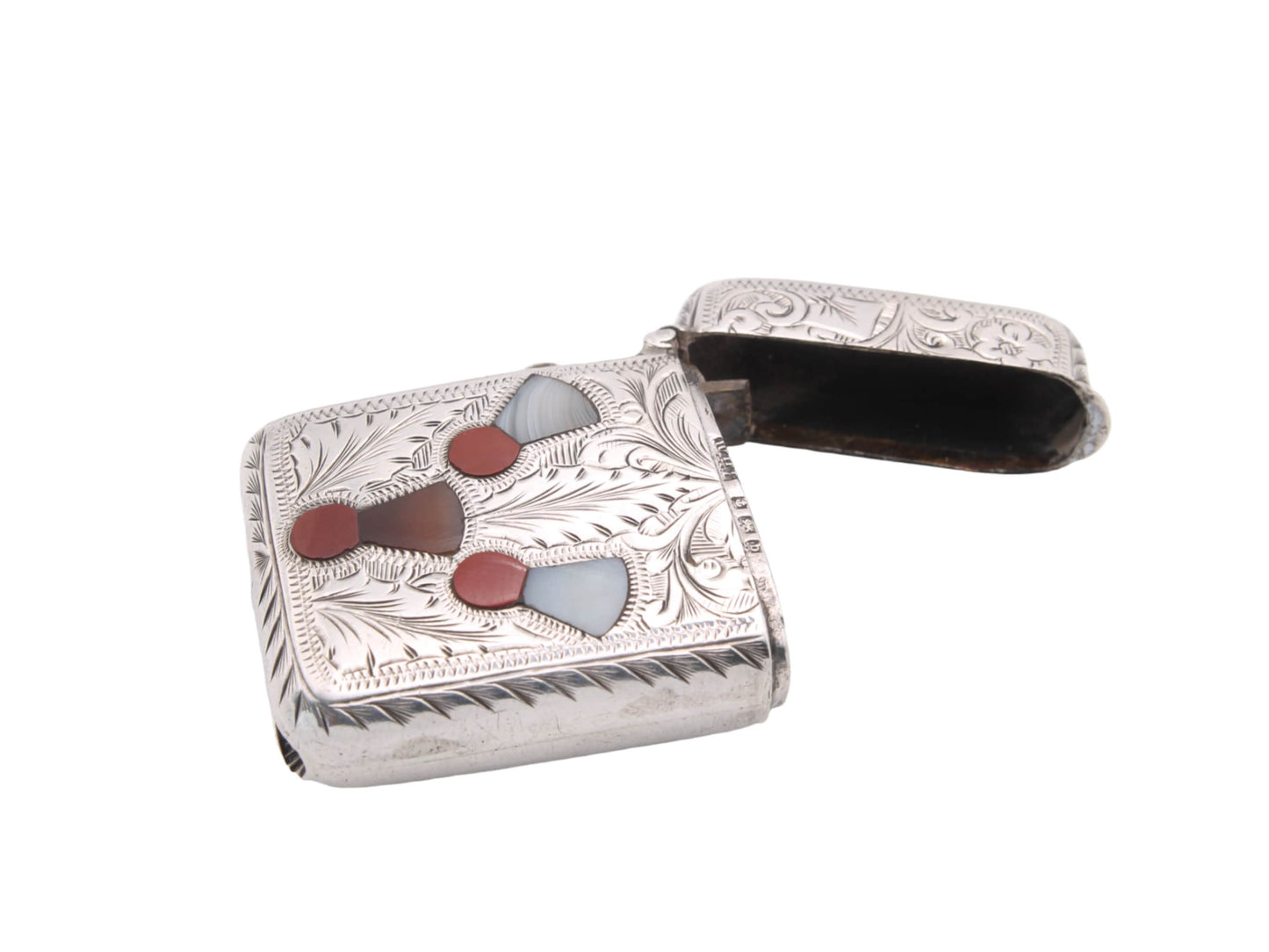 Victorian Silver Vesta Case With Inlaid Agate, 1901