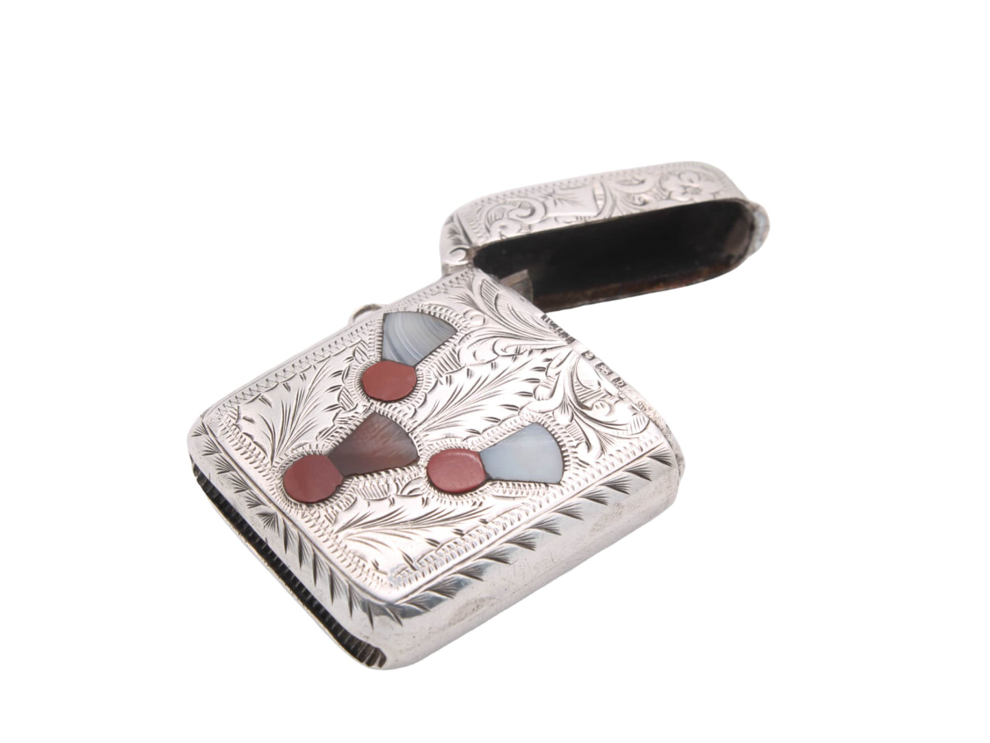 Victorian Silver Vesta Case With Inlaid Agate, 1901