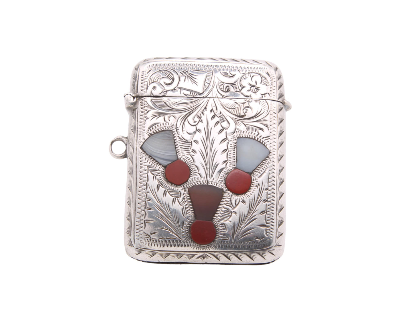 Victorian Silver Vesta Case With Inlaid Agate, 1901