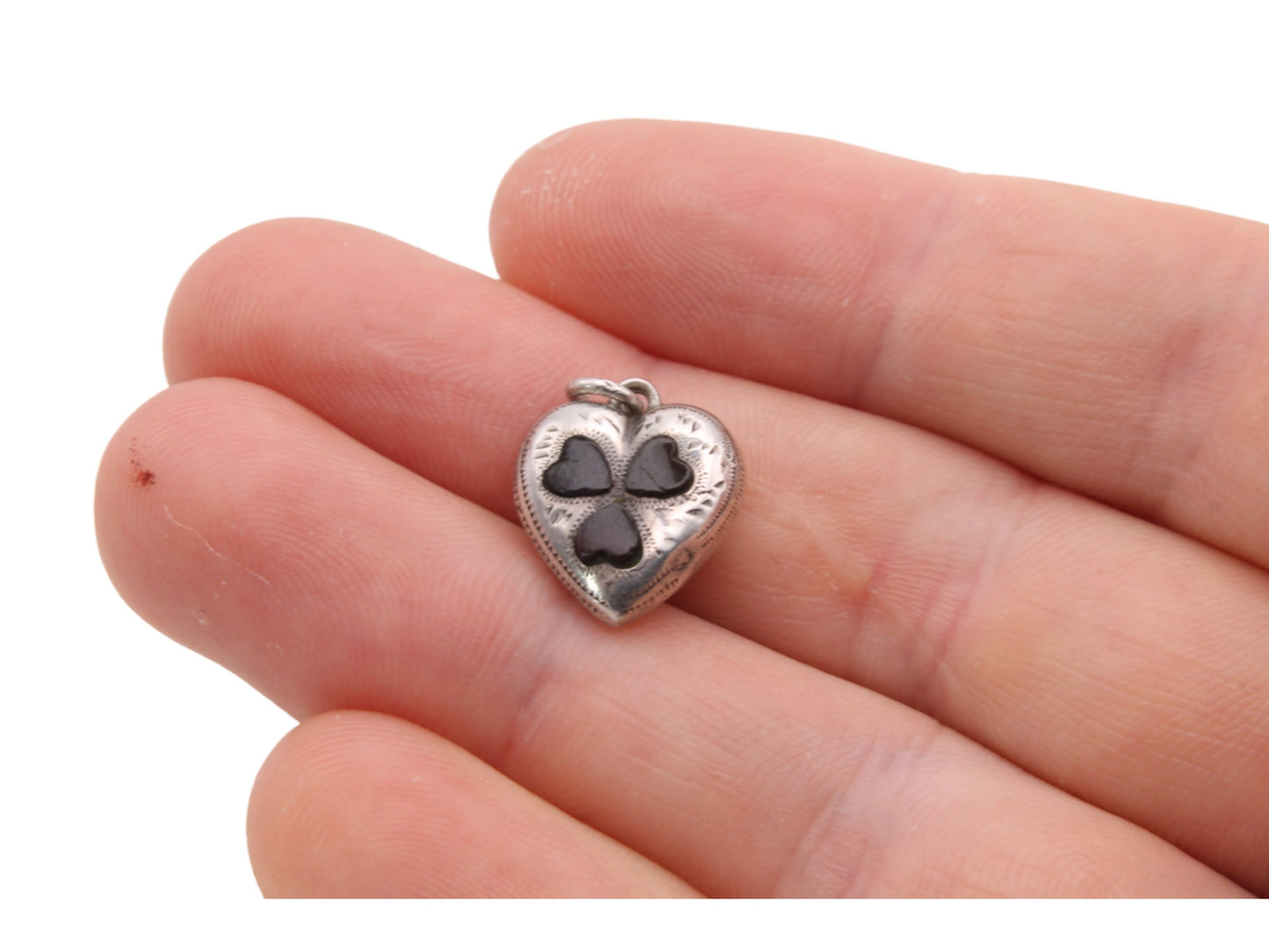Antique Sterling Silver Heart Shamrock Bloodstone Pendant