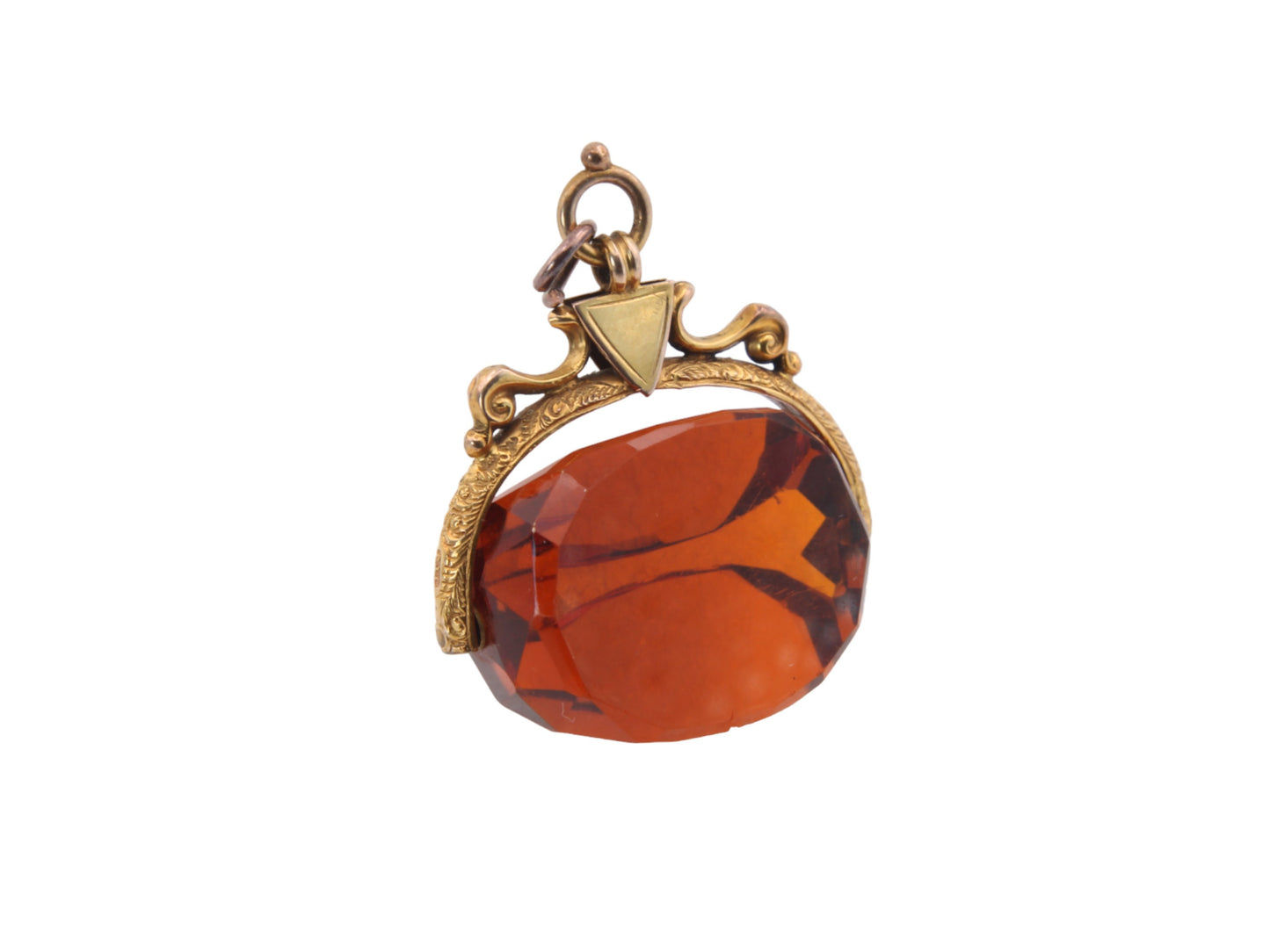 Antique 9ct Gold Large Citrine Spinner Fob Pendant