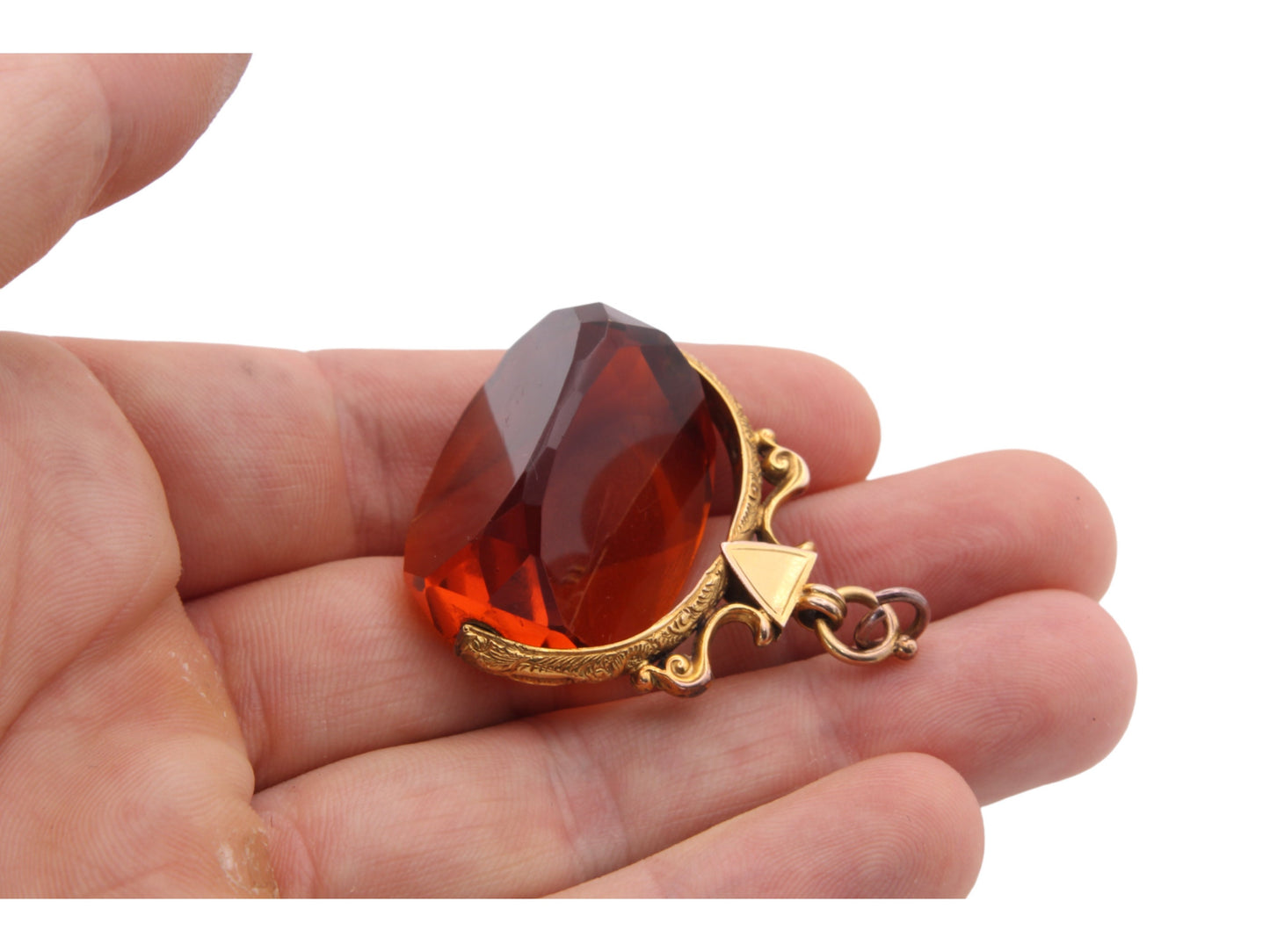 Antique 9ct Gold Large Citrine Spinner Fob Pendant
