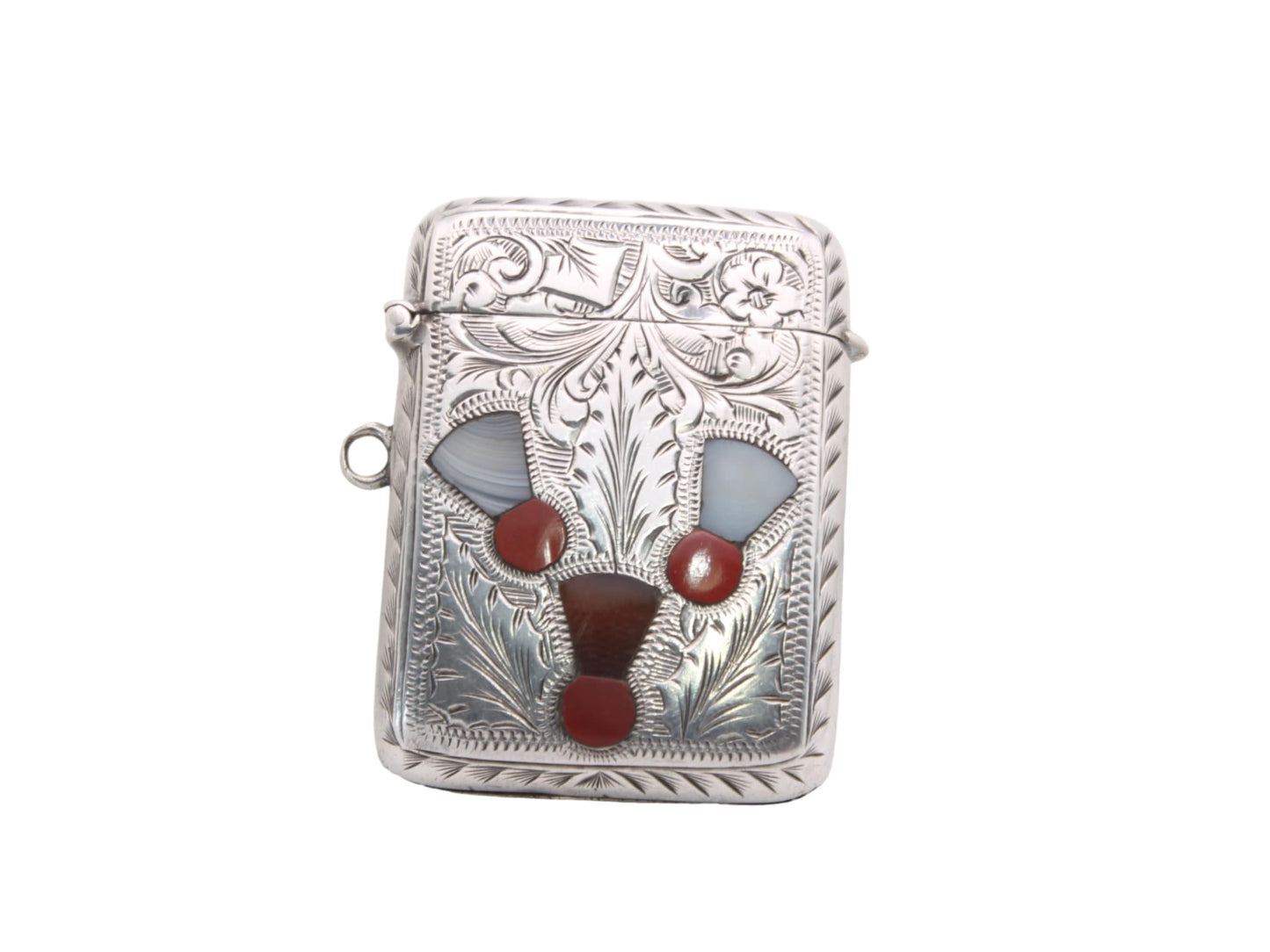 Victorian Silver Vesta Case With Inlaid Agate, 1901