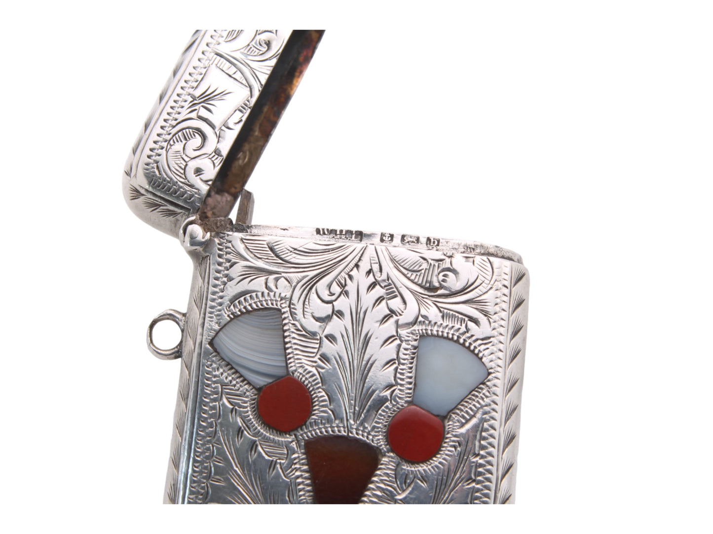 Victorian Silver Vesta Case With Inlaid Agate, 1901