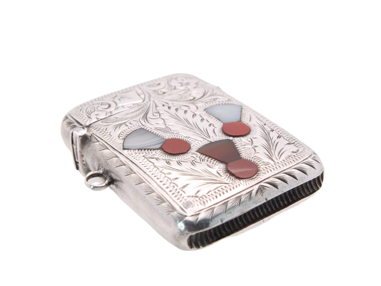 Victorian Silver Vesta Case With Inlaid Agate, 1901