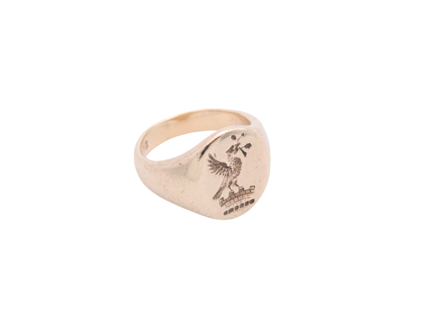 Vintage 9ct Gold Intaglio Signet Ring Phoenix Crest