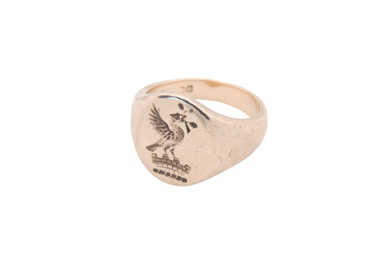 Vintage 9ct Gold Intaglio Signet Ring Phoenix Crest