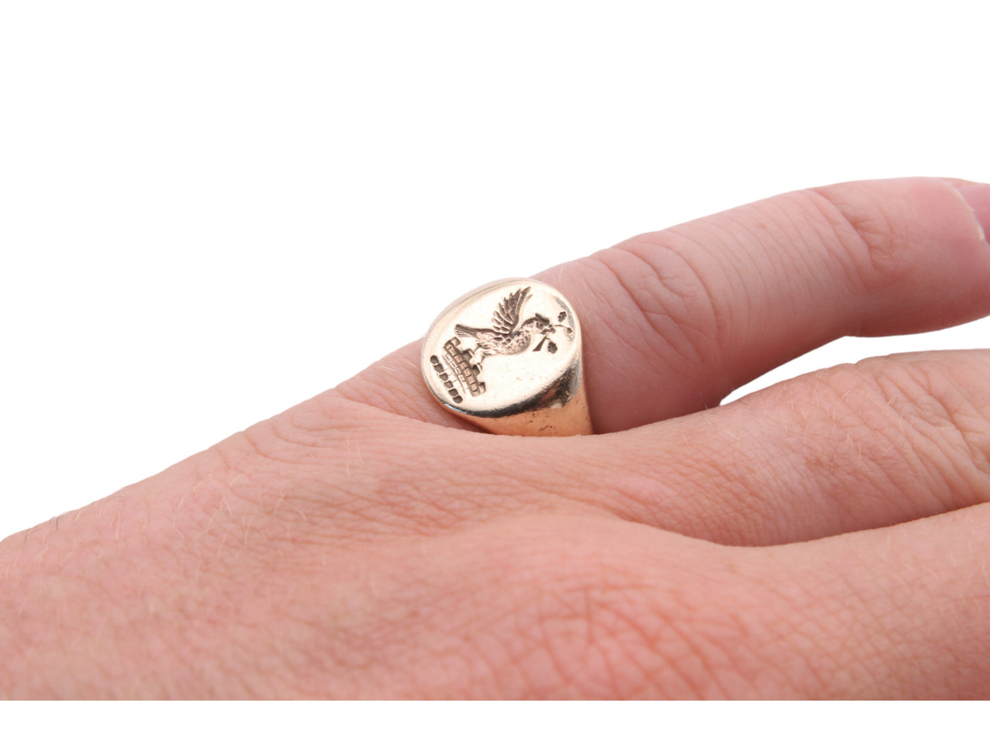 Vintage-9ct-Gold-Intaglio-Signet-Ring-Phoenix-Crest