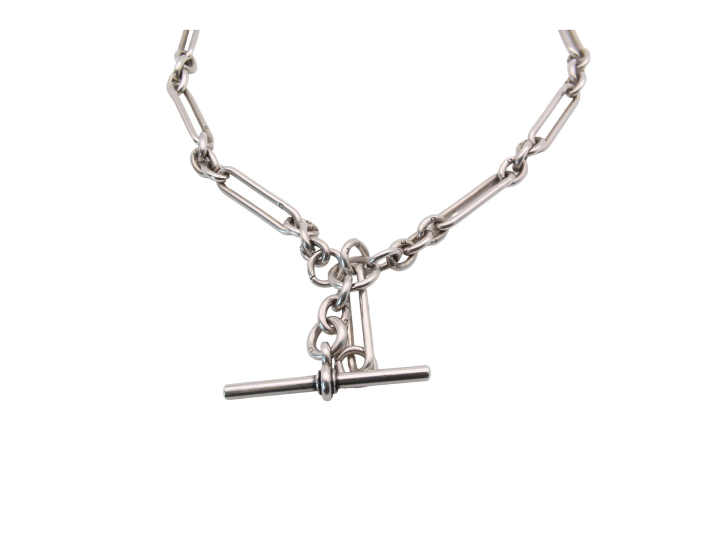 Antique Silver Trombone Link Double Albert Watch Chain, 14.25"