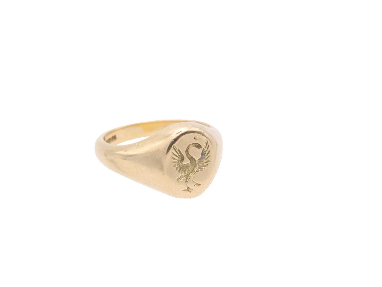 Vintage 18ct Yellow Gold Intaglio Swan Crest Signet Ring