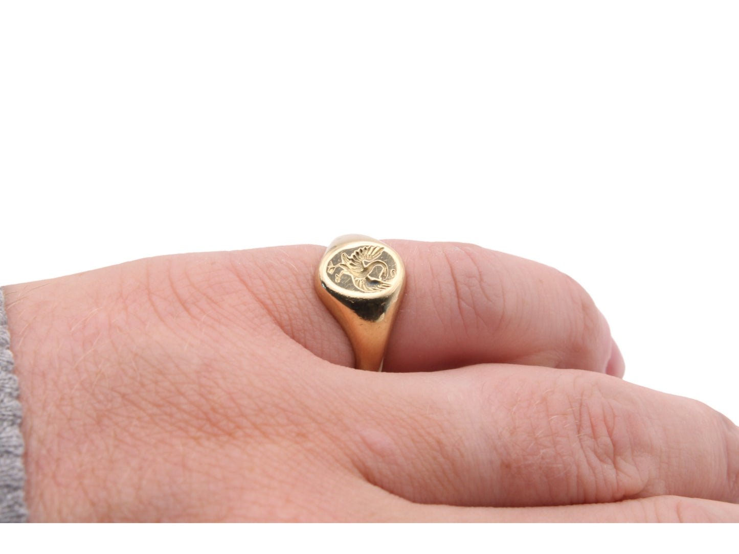 Vintage 18ct Yellow Gold Intaglio Swan Crest Signet Ring