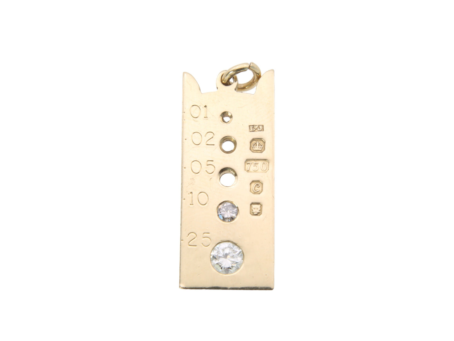 Vintage 18ct Gold Diamond Sizing Gauge Pendant, .35ctw