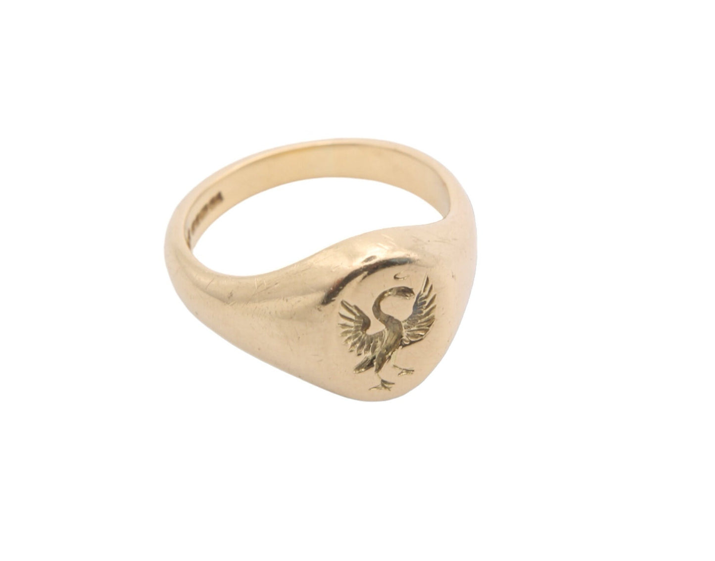 Vintage 18ct Yellow Gold Intaglio Swan Crest Signet Ring