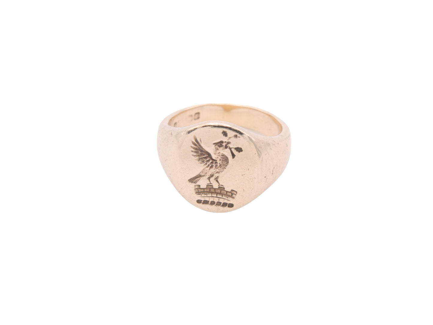 Vintage 9ct Gold Intaglio Signet Ring Phoenix Crest