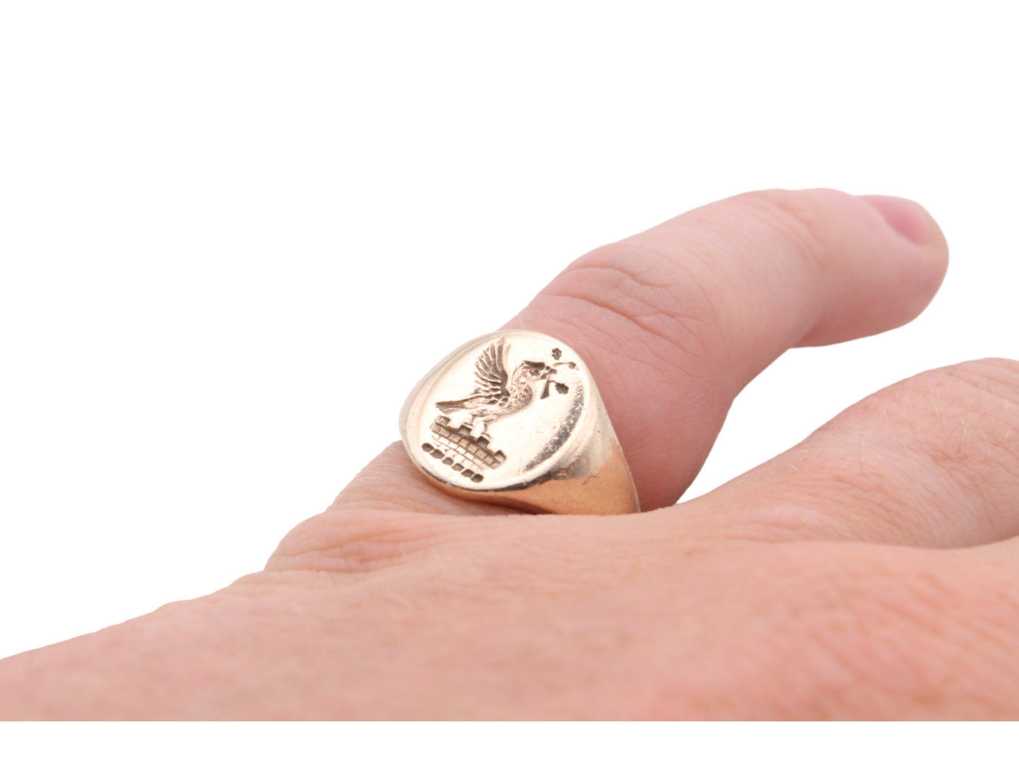 Vintage 9ct Gold Intaglio Signet Ring Phoenix Crest