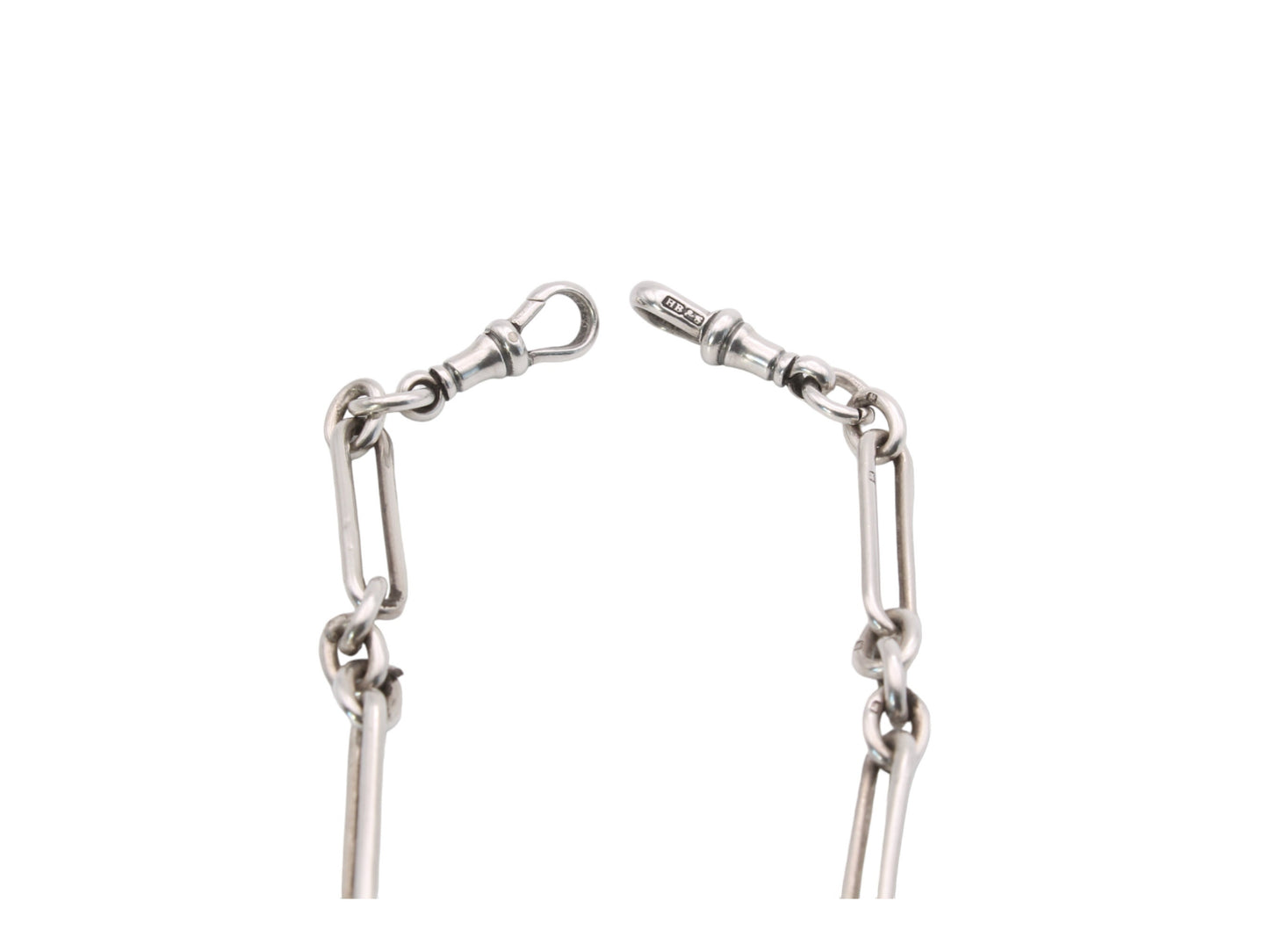Antique Silver Trombone Link Double Albert Watch Chain, 14.25"