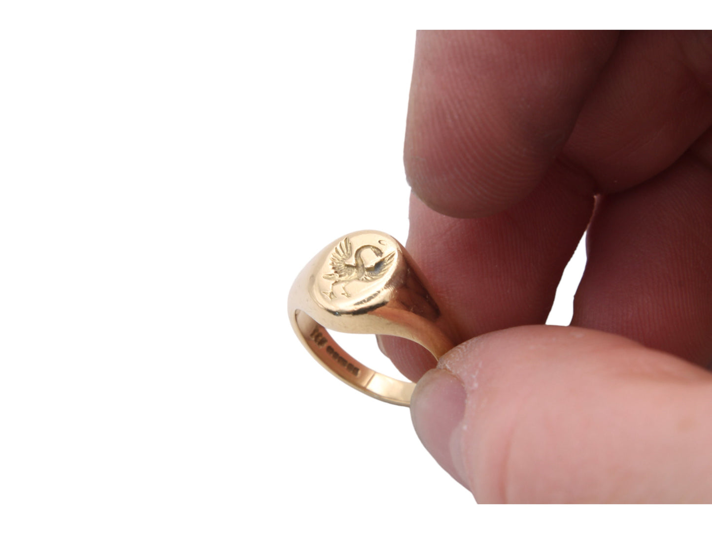 Vintage 18ct Yellow Gold Intaglio Swan Crest Signet Ring