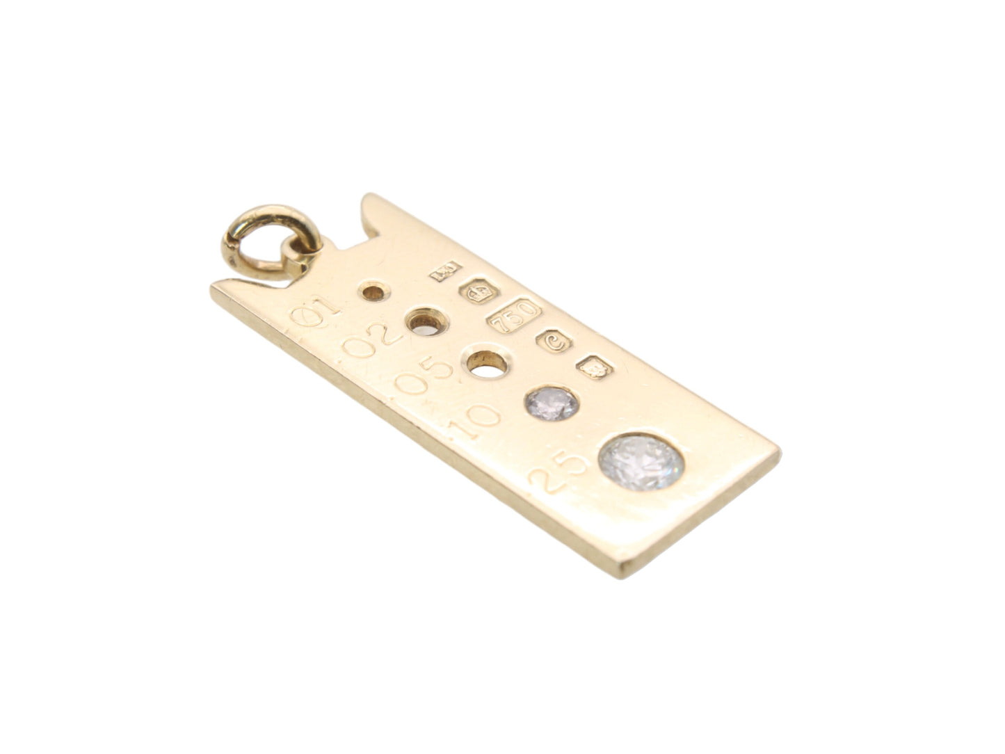 Vintage 18ct Gold Diamond Sizing Gauge Pendant, .35ctw