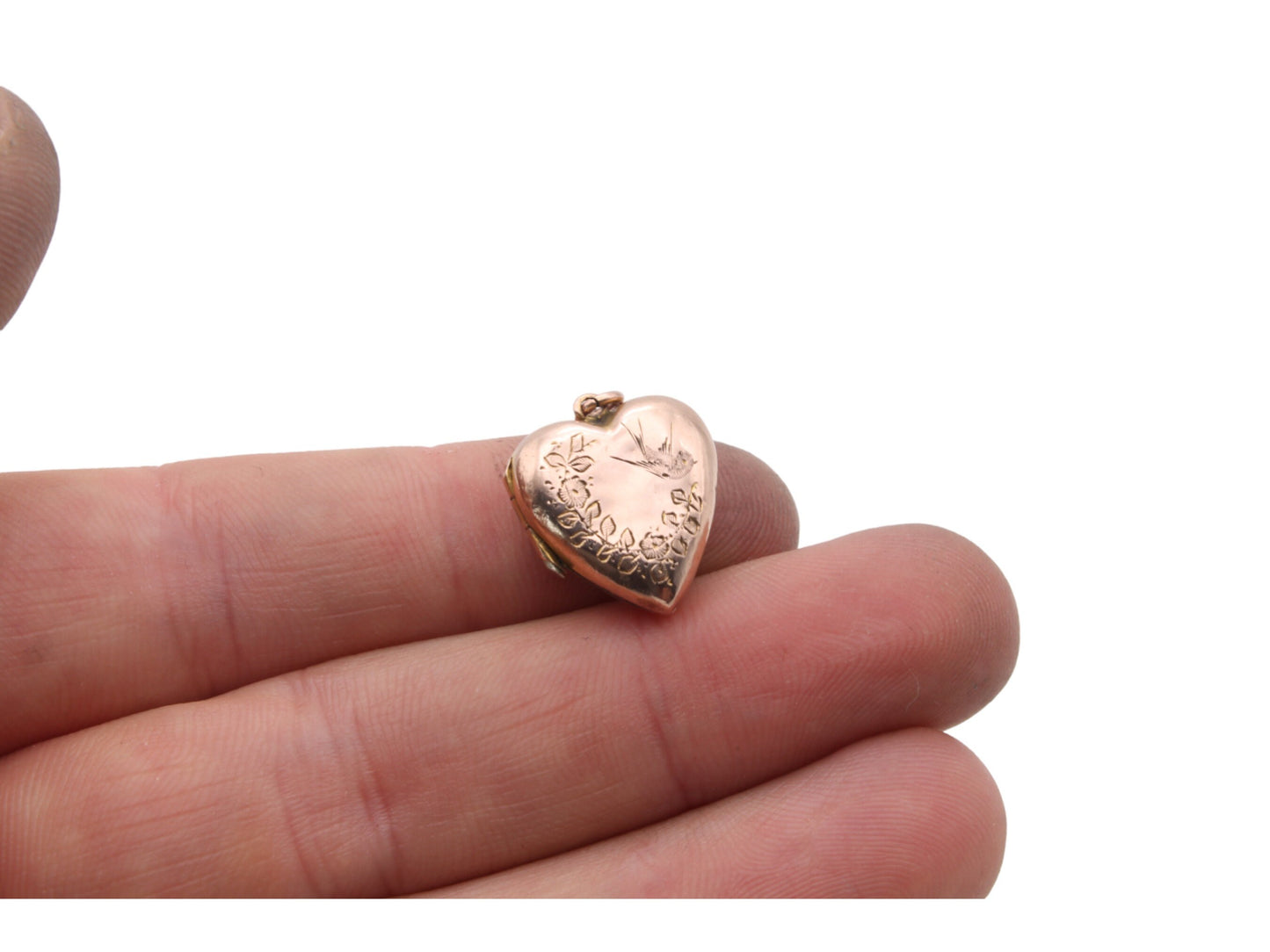 Antique 9ct Gold Back & Front Heart Swallow Locket