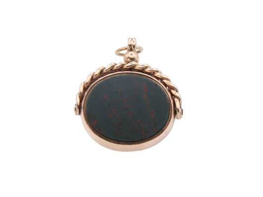 Antique 9ct Gold Bloodstone Carnelian Spinner Pendant c.1890