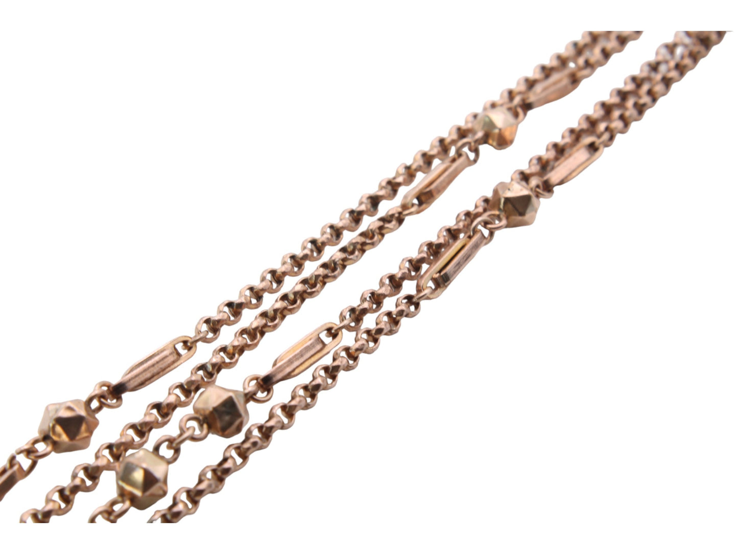 Antique 9ct Rolled Rose Gold Fancy Link Long Guard Necklace 46"